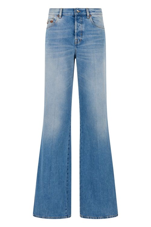 Flared Bleached Cotton Denim Pants