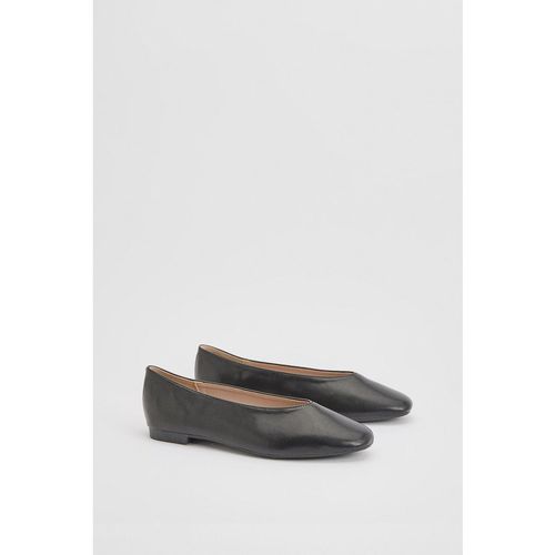 Oasis Womens Seraphina Faux Leather High Cut Square Toe Padded Ballet Pumps - Black