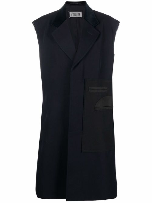 Sleeveless raw-cut coat - Blue