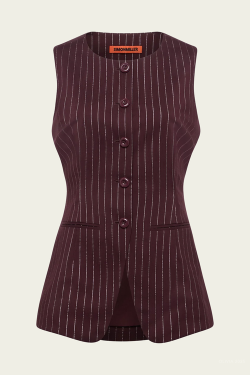 Del Mar Vest in Bordeaux Metallic Pinstripe