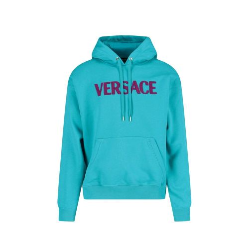 Logo-Embroidered Cotton Hoodie — Turquoise