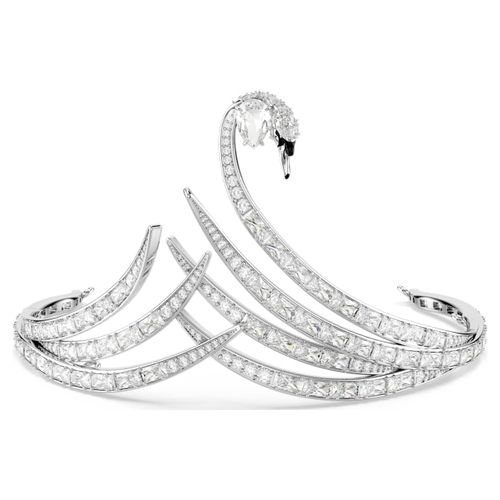 Vienna tiara, Mixed cuts, Swan, White, Rhodium plated