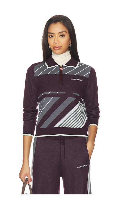 Casablanca Diagonal Sporty Polo in Navy. - S also in L