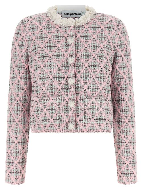 Bouclé Floral Collar Cardigan — Pink