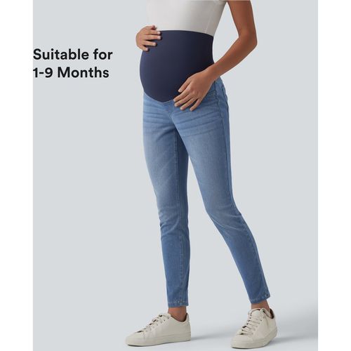 Halara Halara Flex™ Super High Waisted Skinny 7/8 Casual Maternity Jeans with Pockets - Malibu Blue Denim - XLregular