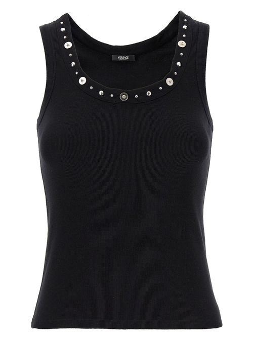 Medusa-Studded Ribbed Cotton Tank Top — Black