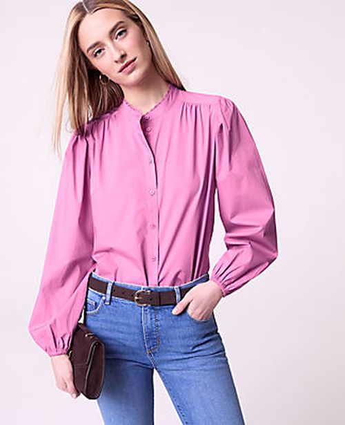 Ann Taylor Petite Weekend Embroidered Collar Blouse