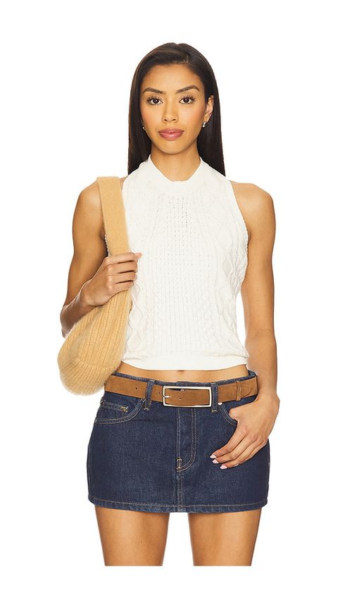 Central Park West Junie Cabled Halter Top in White. Größe XS. Also in L