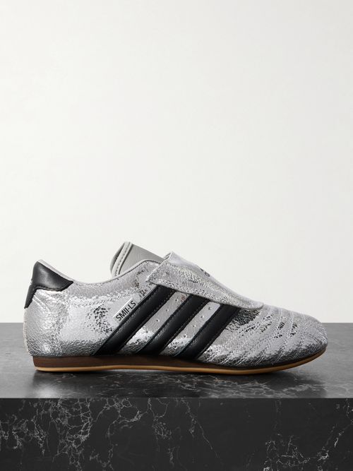 Taekwondo Metallic Textured-leather Slip-on Sneakers - Silver