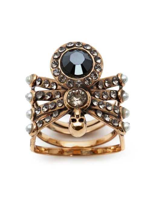 Crystal-embellished spider ring - Gold