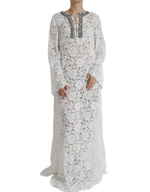 Lace with Crystal Embellishment Tunic — White
