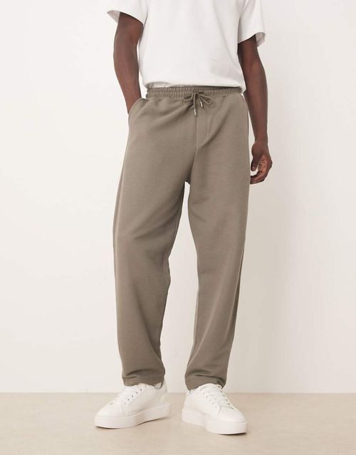 Relaxed tapered joggers in khaki pique cotton-Green
