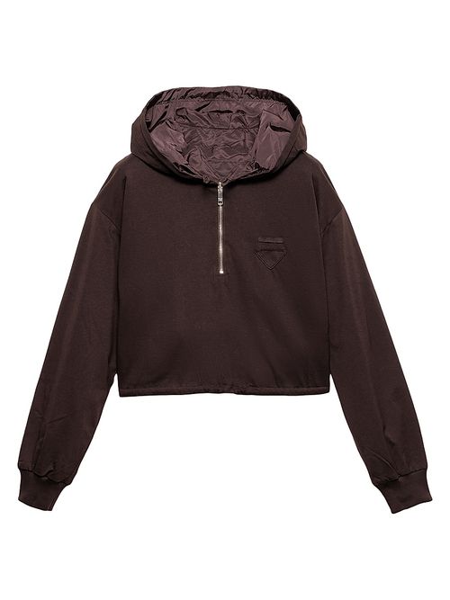 Women's Reversible Cotton Jersey and Re-Nylon Hoodie - Brown