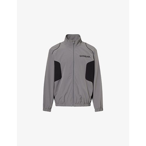 Mens Grey Logo-Print Relaxed-Fit Shell Track Top