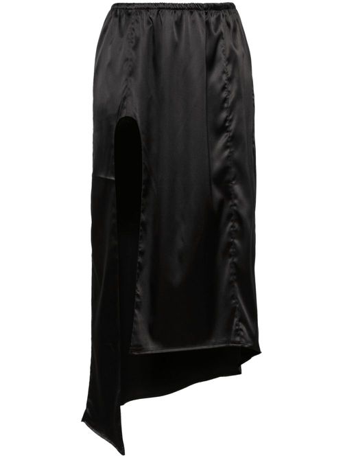 Asymmetric satin slip skirt - Black