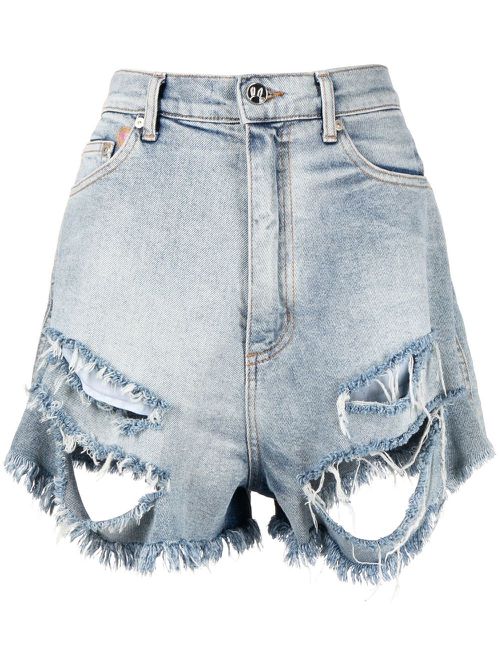 Distressed denim shorts - Blue