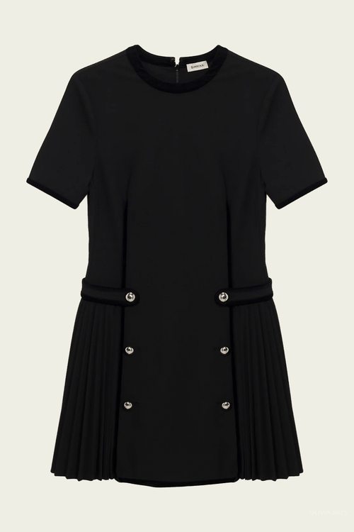 Doria Velvet Trimmed Mini Dress in Black