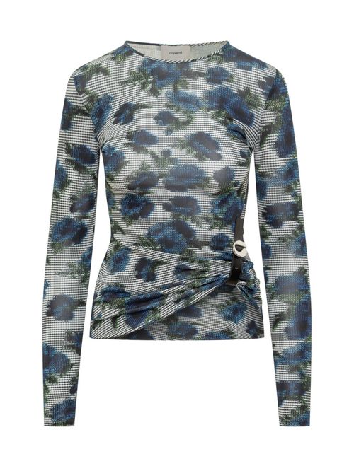 Blue Printed Crew Neck Top