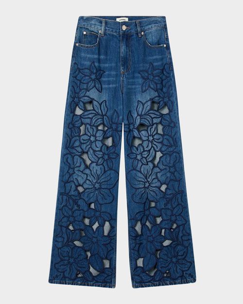 Spring Floral Embroidered Wide-Leg Jeans