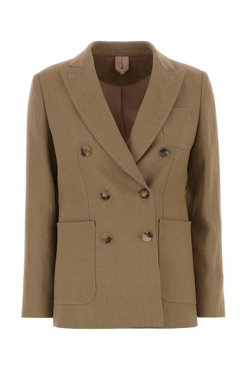 Double-Breasted Hemp Blazer — Beige