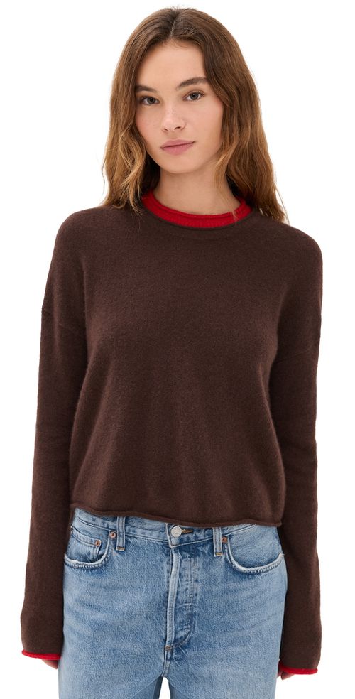 Rolled Neck Cashmere Sweater Chocolate/Tomato