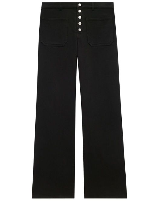 Button-front wide-leg cotton jeans - Black