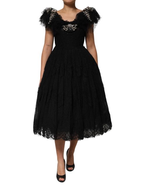 Crystal Embellished Midi Dress — Black