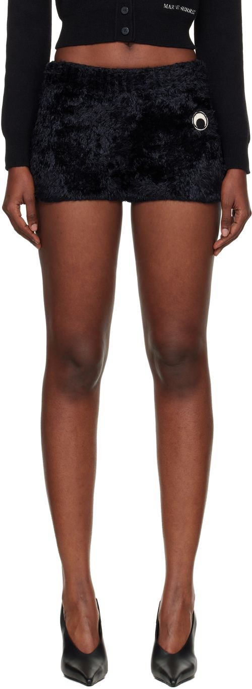 Black Wild Fluffy Knit Shorts