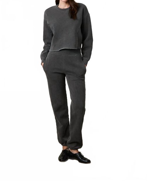 Simone Paneled Cropped Crewneck Sweatshirt In Grey