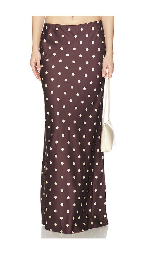 Runaway The Label Blaine Maxi Skirt in Chocolate & Lemon Polka Dot. L also in XS