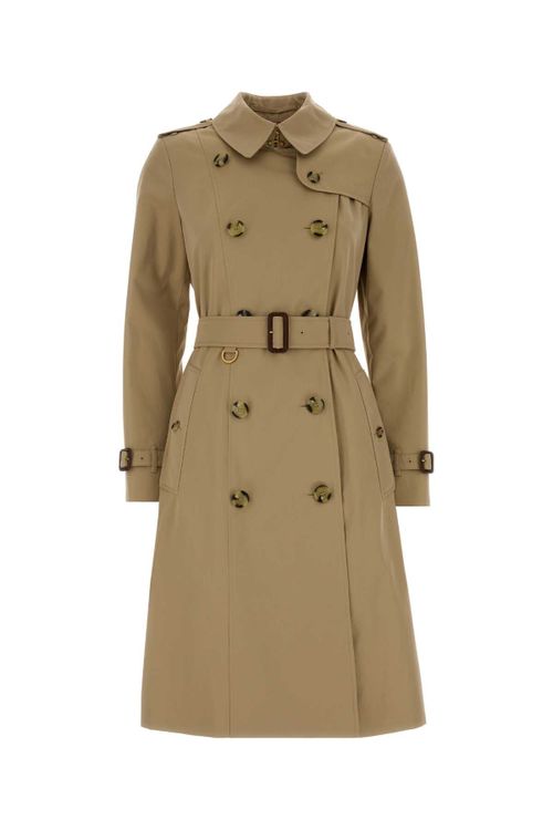 Double-Breasted Cotton Twill Trench Coat — Beige