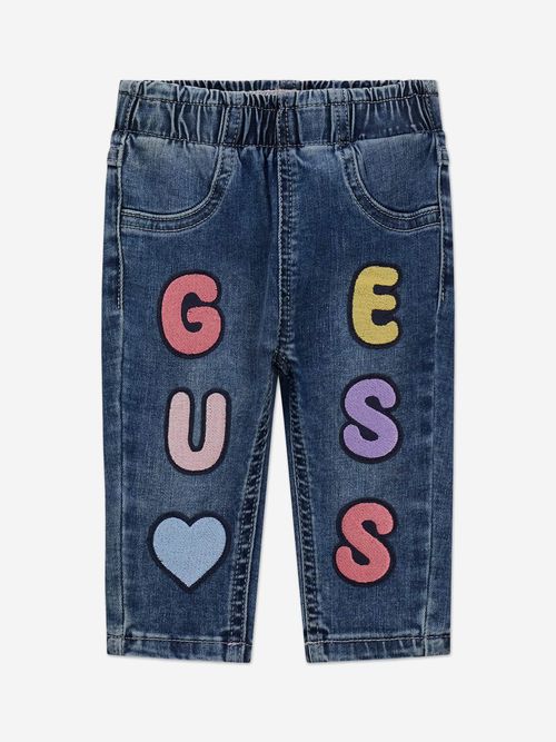 Baby Girls Stretch Denim Logo Pants in Blue 24 Months By Childsplay Clothing