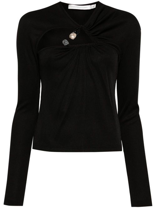 Tri crystal-stone long-sleeve top - Black