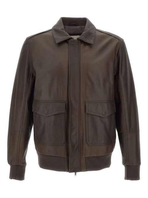 Flap-pocket leather jacket - Brown