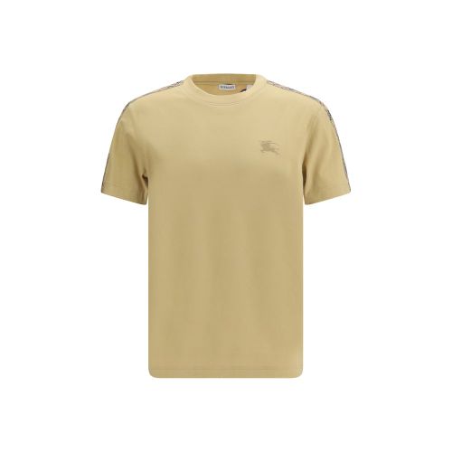 Check-Trim Cotton T-Shirt — Beige