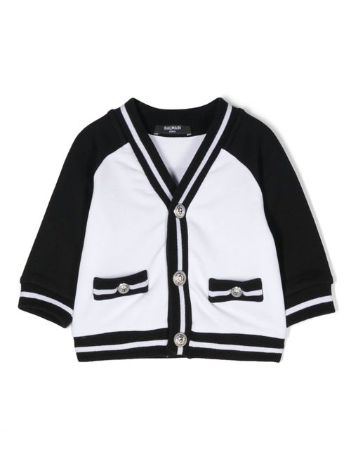 Two-tone logo-engraved button jacket - White
