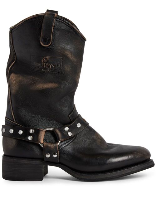 Worn-treated biker boots - Black