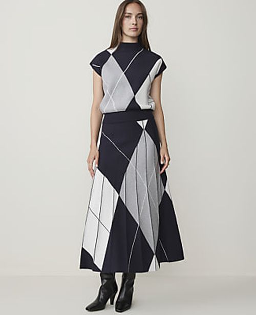 Ann Taylor Pleated Argyle Jacquard Sweater Skirt