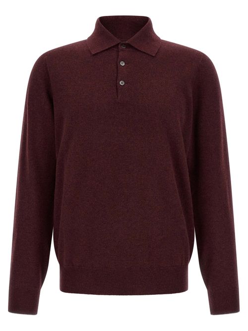 Cashmere Knit Polo Shirt — Burgundy