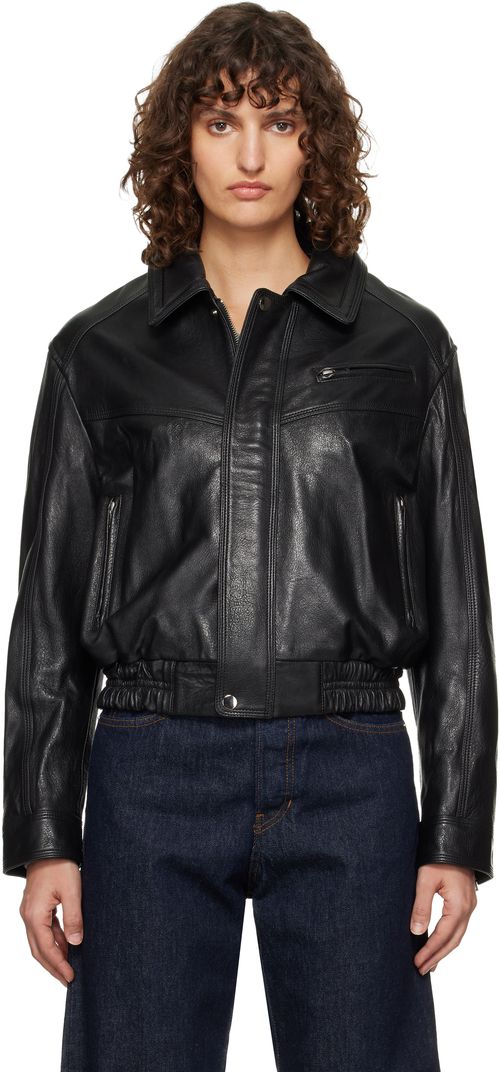 Black Clint Cropped Bomber Jacket