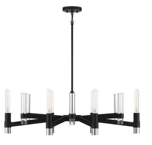 Windamere 6-Light Linear Chandelier in Textured Black with Polished Nickel Accent
