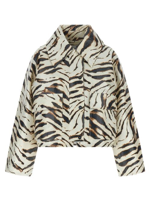 Zebra-Print Laminated Jacket — Cream