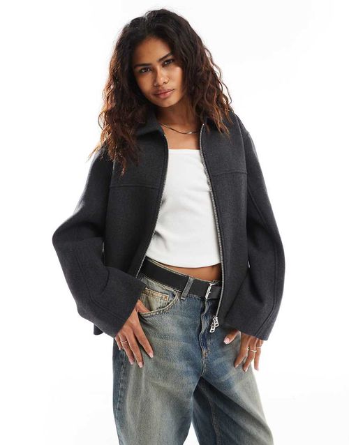 Weekday Ari wool blend jacket in dark gray melange