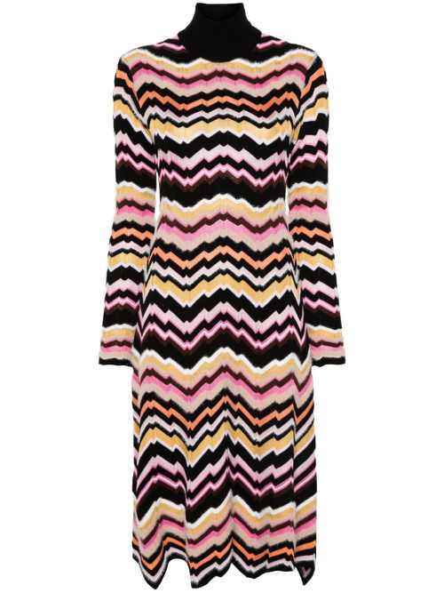 Zigzag-detail midi dress - Black