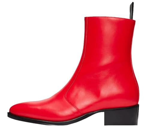 Santimon Men’s Dress Formal Ankle Chelsea Boots –Top-Grain Leather Side-Zip Western Boots with Low Block Heel & Cushioned Insole for Party