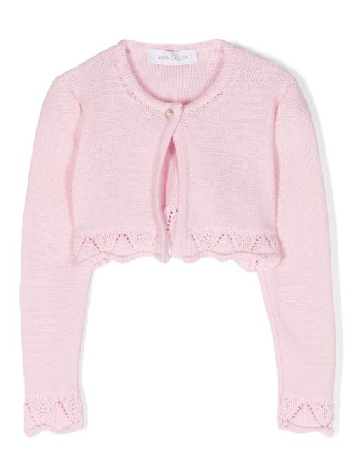 Lace-trim cropped cardigan - Pink