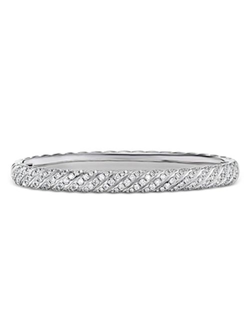 Sculpted Cable Pave Bangle Bracelet in 18K White Gold with Diamonds