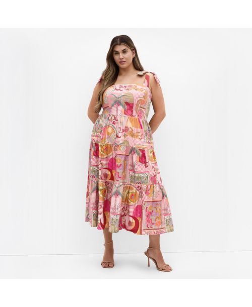 Women's Elessia Print Midi Dress - Pink dreamscape