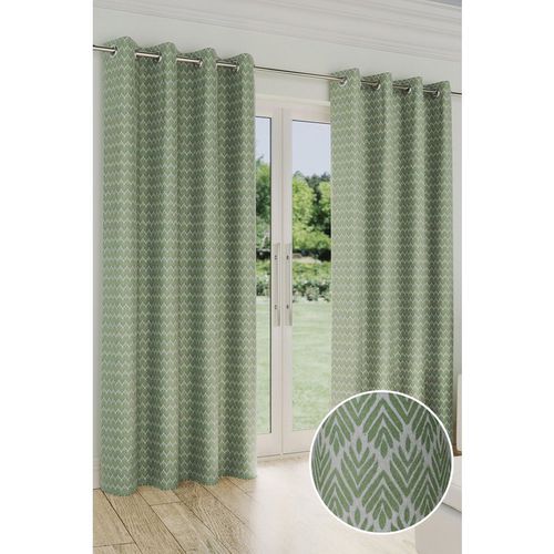 Leaf Geometric Pattern Room Darkening Thermal Energy Saving Pair of Curtains with Eyelet Header For Living Room & Bedrooms
