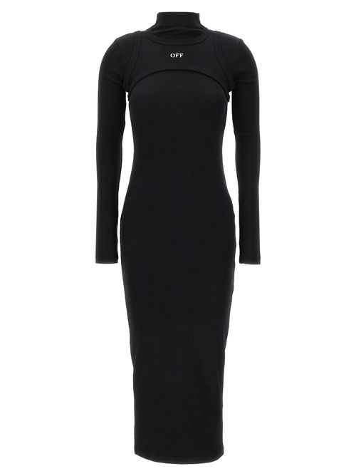 Embroidered Logo Stretch Cotton Dress — Black